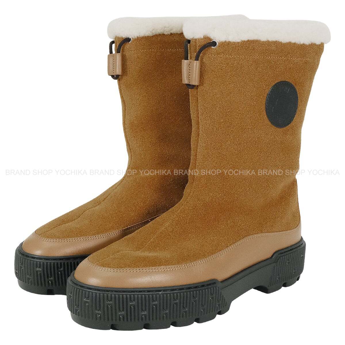 HERMES boots Ladies’ Journey Rubber Sole Brown Suede/Shearling 36[EXCELLENT][Authentic]