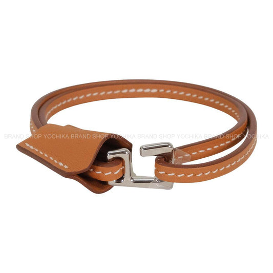 HERMES bracelet Crochet #T5 Gold Veau Swift Silver HW Stamp W[EXCELLENT][Authentic]