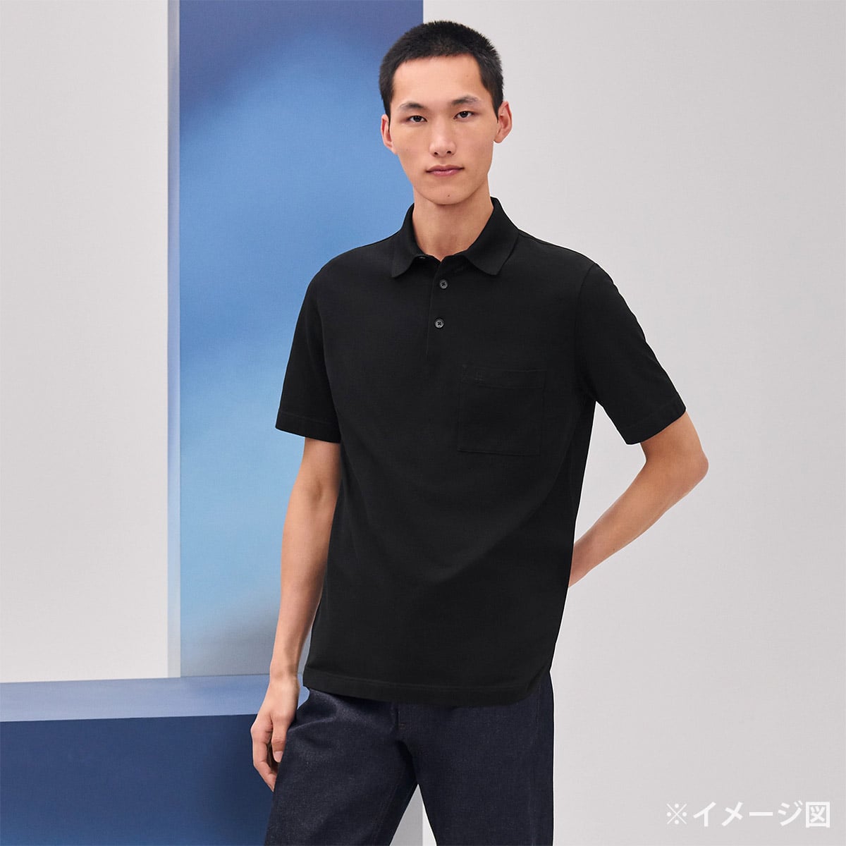HERMES Polo shirt Men’s H Embroidery With Pocket Noir (Black) Cotton[EXCELLENT][Authentic]