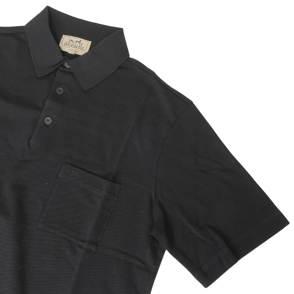 HERMES Polo shirt Men’s H Embroidery With Pocket Noir (Black) Cotton[EXCELLENT][Authentic]