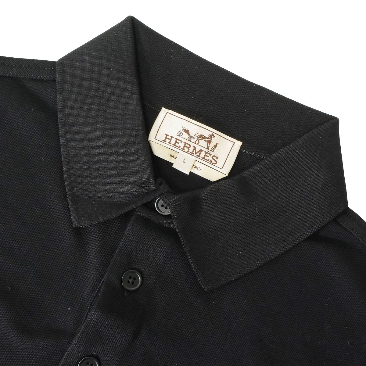 HERMES Polo shirt Men’s H Embroidery With Pocket Noir (Black) Cotton[EXCELLENT][Authentic]