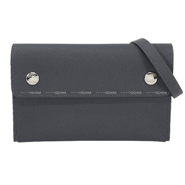 HERMES long wallet Hermesnap To Go Ardoise Veau Epsom Silver HW Stamp K[BRAND NEW][Authentic]