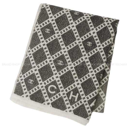 2024AW Limited CHANEL muffler Large Reversible Gradation Argyle Coco Mark lame Noir (Black)/Blanc (White)/Grey Cashmere/Silk/Polyester AAA497[BRAND NEW][Authentic]