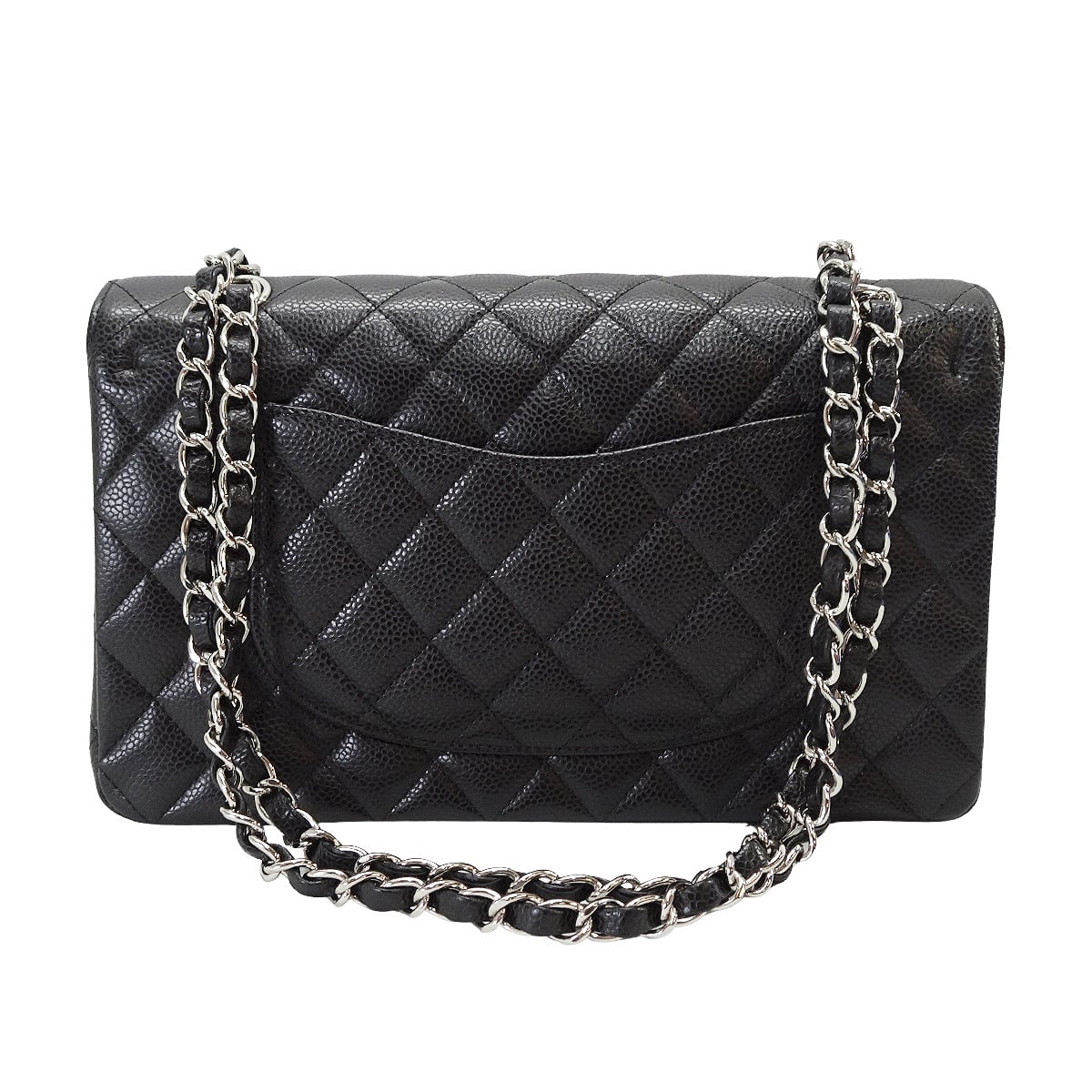 [Pre-loved] CHANEL Shoulder bag Matelasse 25 W flap Chain Noir (Black) Graind Calf(Caviarskin) Silver HW A01112[LIKE NEW][Authentic]