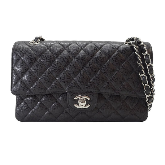 [Pre-loved] CHANEL Shoulder bag Matelasse 25 W flap Chain Noir (Black) Graind Calf(Caviarskin) Silver HW A01112[LIKE NEW][Authentic]