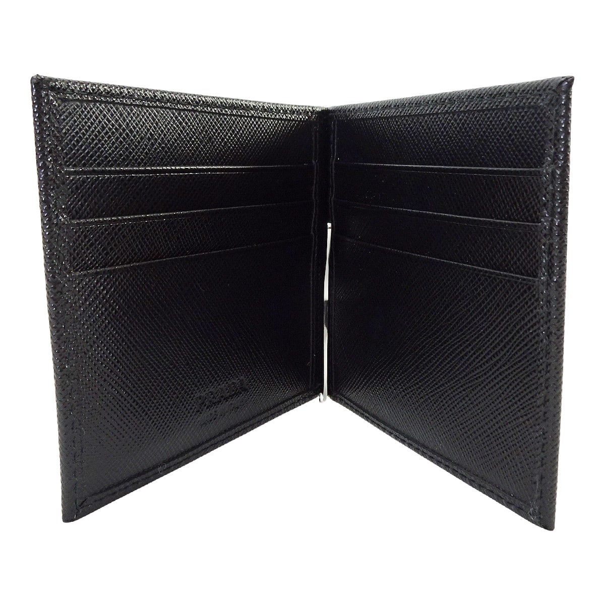 PRADA Bi-fold wallet with money clip Triangle Noir (Black) Saffiano leather Silver HW 2MN077[EXCELLENT][Authentic]