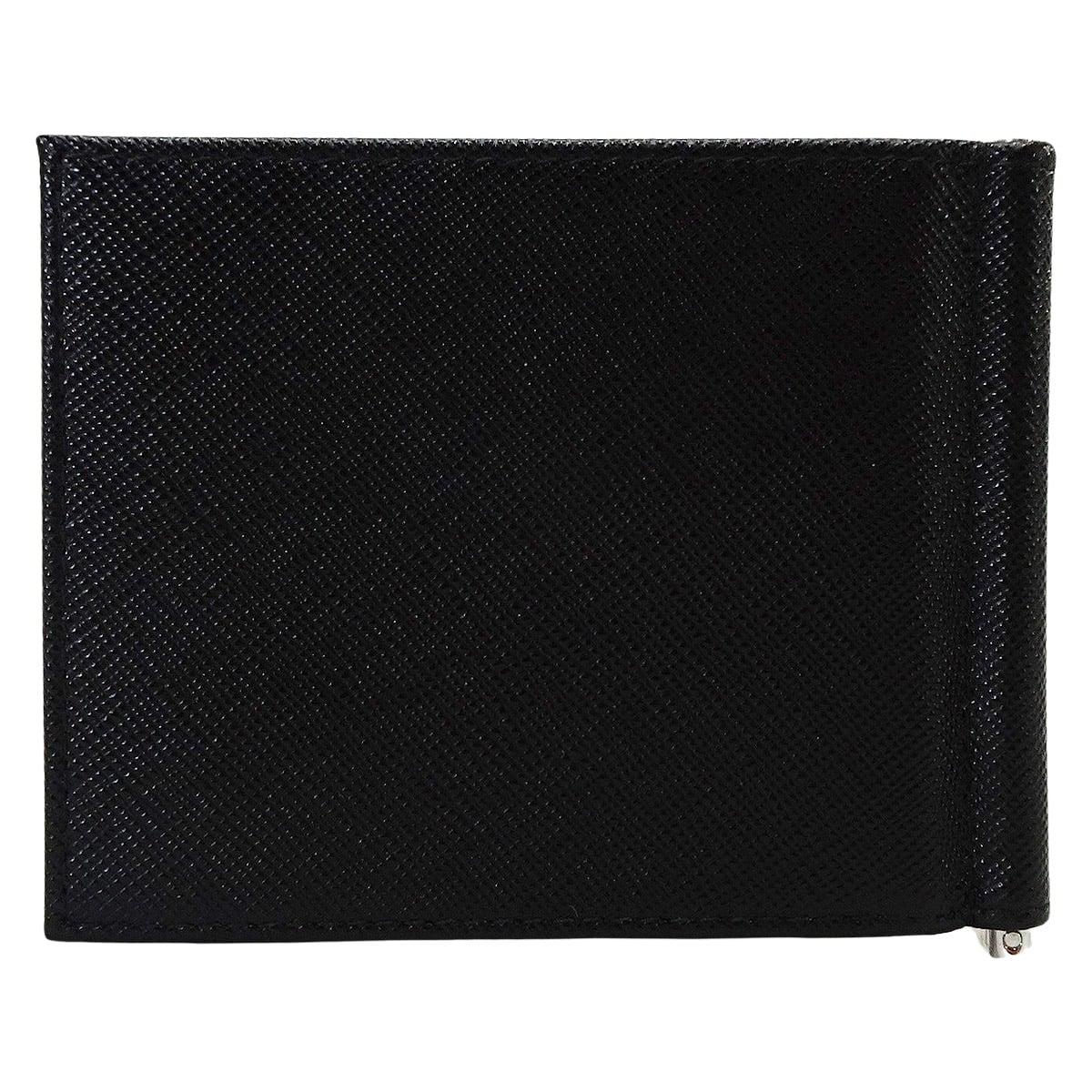PRADA Bi-fold wallet with money clip Triangle Noir (Black) Saffiano leather Silver HW 2MN077[EXCELLENT][Authentic]