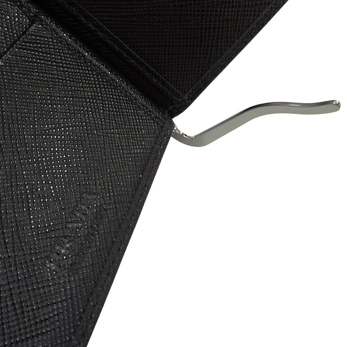 PRADA Bi-fold wallet with money clip Triangle Noir (Black) Saffiano leather Silver HW 2MN077[EXCELLENT][Authentic]