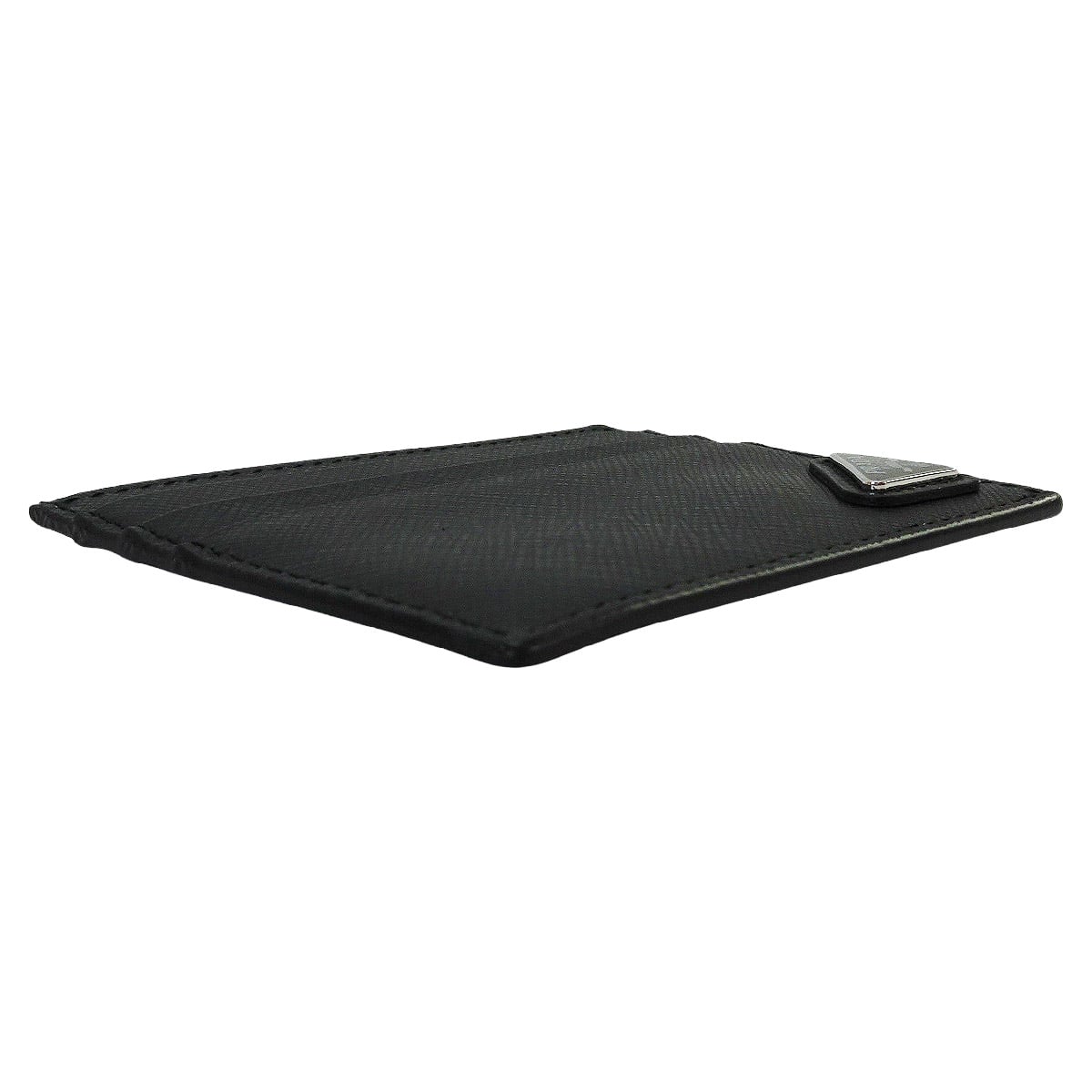 PRADA card holder Triangle Noir (Black) Saffiano leather Silver HW 2MC223[EXCELLENT][Authentic]