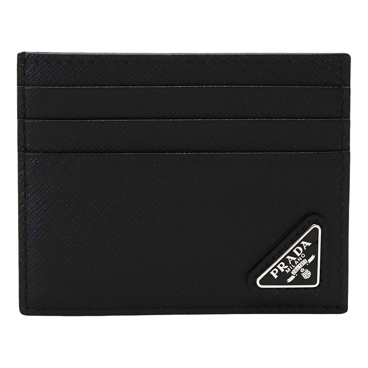 PRADA card holder Triangle Noir (Black) Saffiano leather Silver HW 2MC223[EXCELLENT][Authentic]