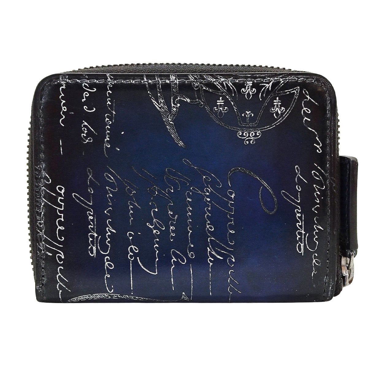 [Pre-loved] Berluti change purse Wapa Money Purse CalligraphyNavy Blue/Silver Patina Venezia calf leather[LIKE NEW][Authentic]