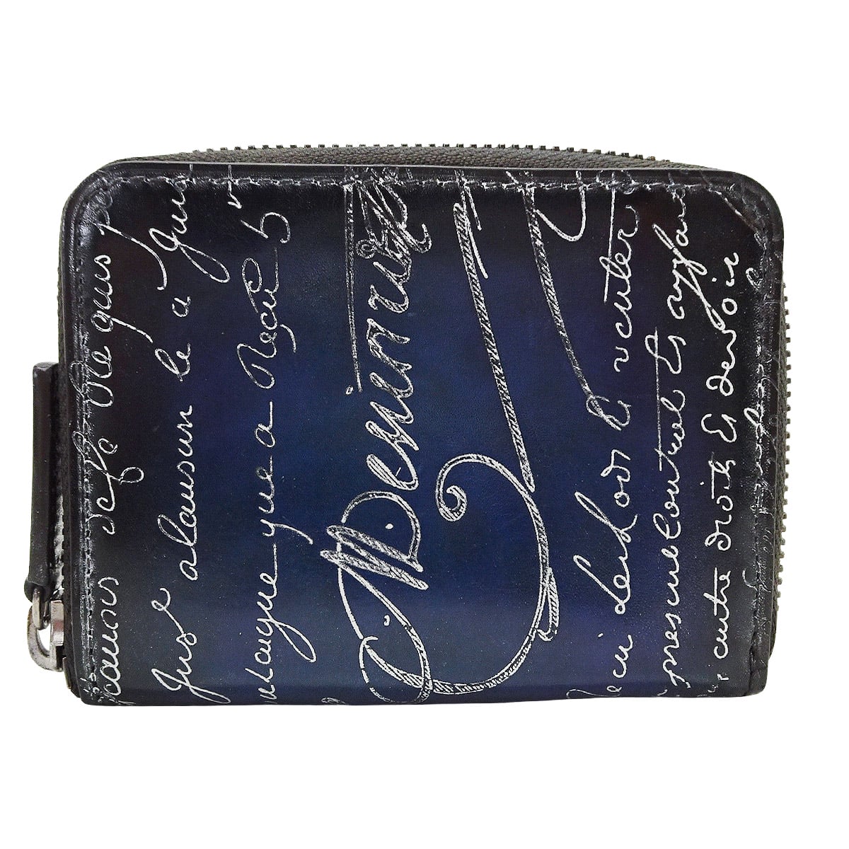[Pre-loved] Berluti change purse Wapa Money Purse CalligraphyNavy Blue/Silver Patina Venezia calf leather[LIKE NEW][Authentic]