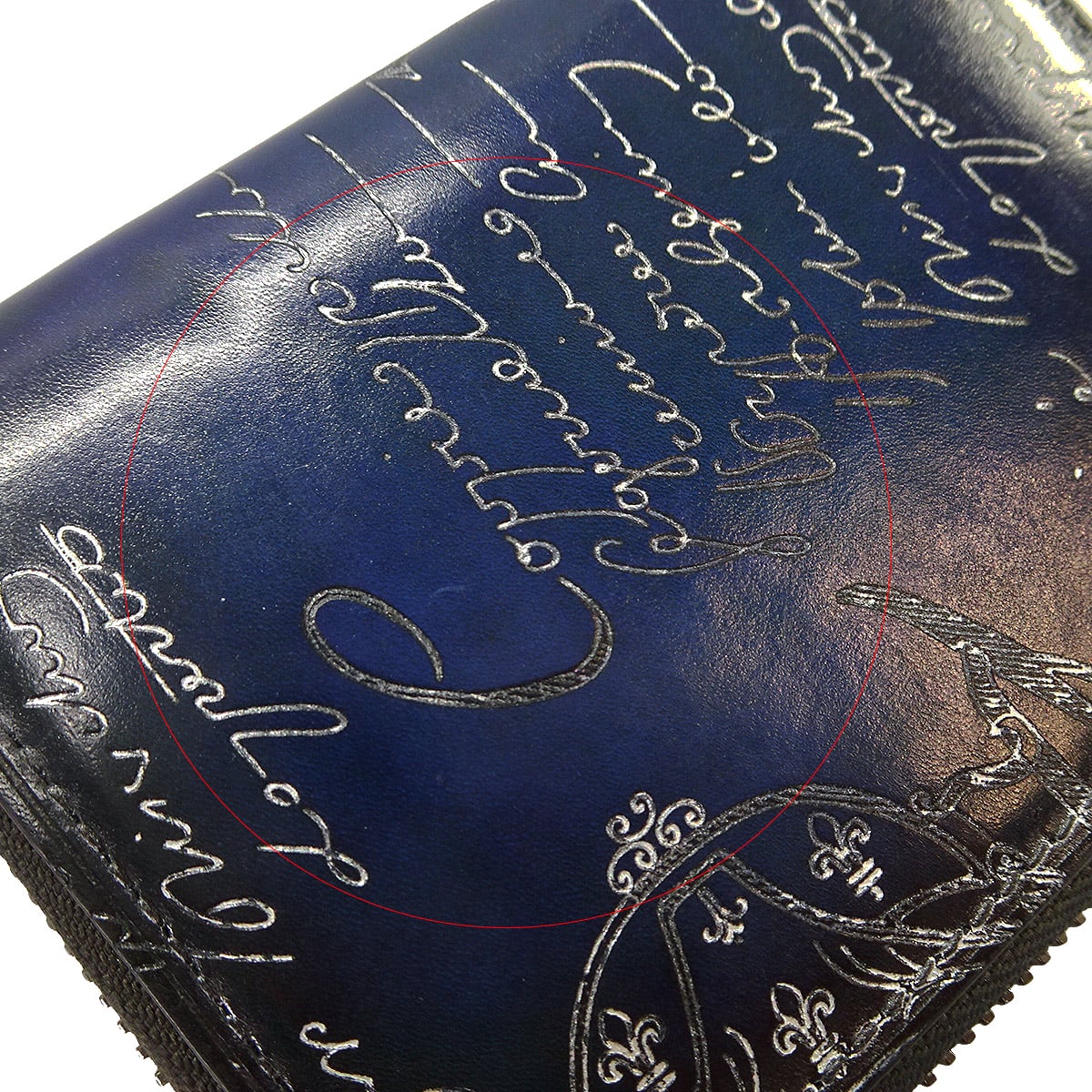 [Pre-loved] Berluti change purse Wapa Money Purse CalligraphyNavy Blue/Silver Patina Venezia calf leather[LIKE NEW][Authentic]