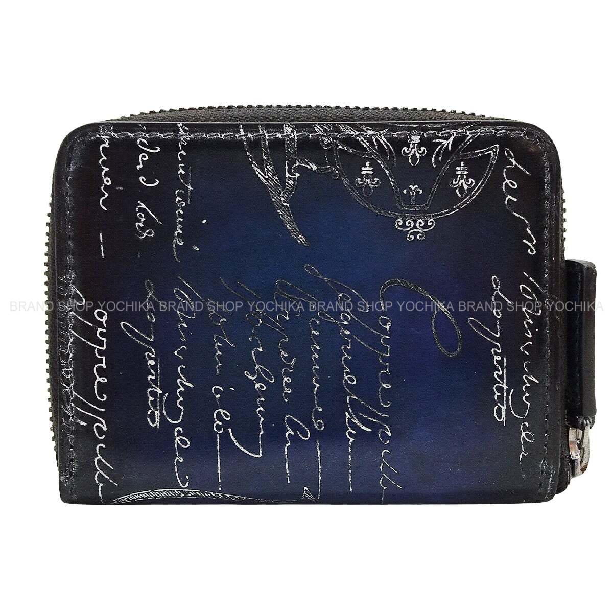 [Pre-loved] Berluti change purse Wapa Money Purse CalligraphyNavy Blue/Silver Patina Venezia calf leather[LIKE NEW][Authentic]