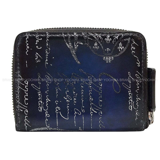 [Pre-loved] Berluti change purse Wapa Money Purse CalligraphyNavy Blue/Silver Patina Venezia calf leather[LIKE NEW][Authentic]