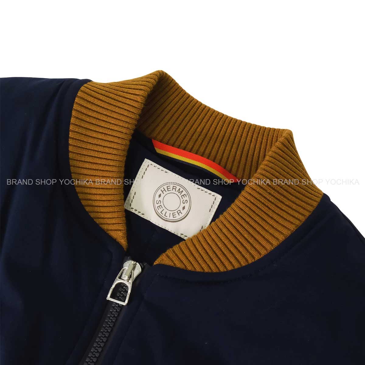 HERMES Vests Gilet TrottingNavy/Fauve Nylon/Polyurethane #XS Gold HW H800682E[EXCELLENT][Authentic]