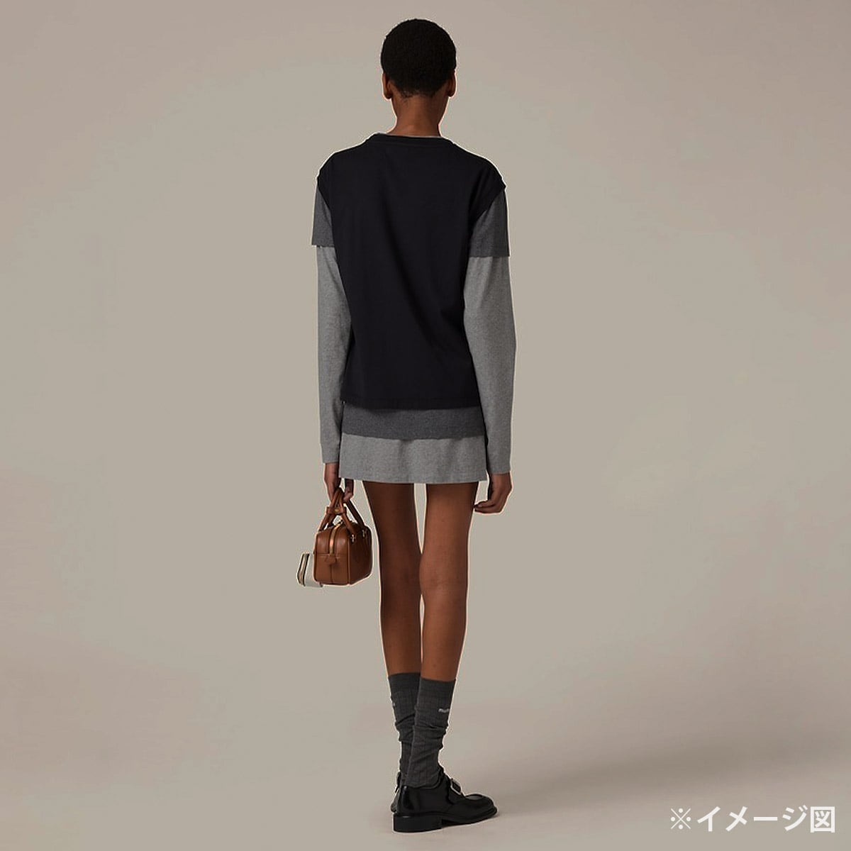 Miu Miu Layered Jersey T-Shirts 3set Noir (Black)/Grey Cotton #S MJE15[EXCELLENT][Authentic]