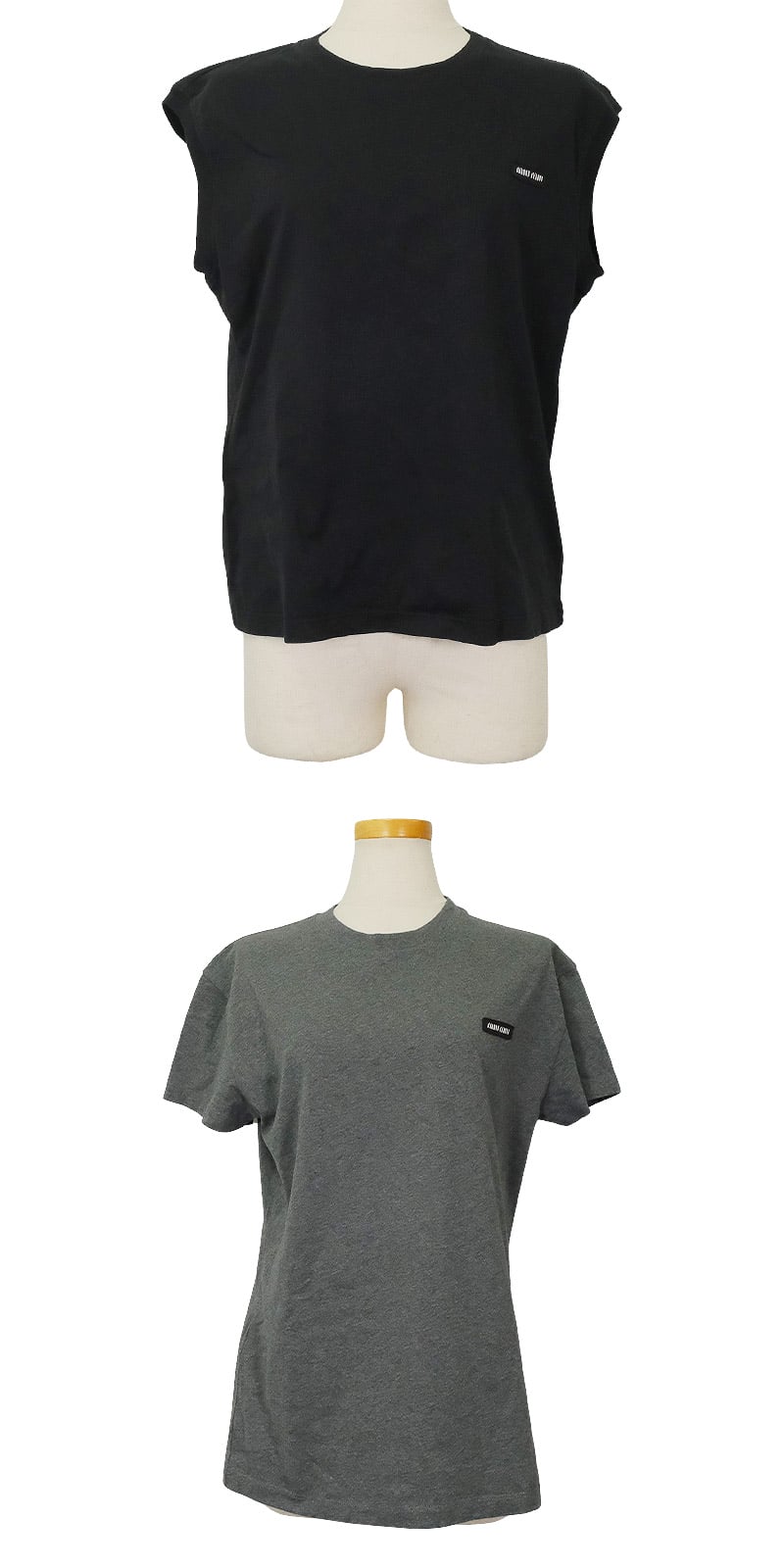 Miu Miu Layered Jersey T-Shirts 3set Noir (Black)/Grey Cotton #S MJE15[EXCELLENT][Authentic]