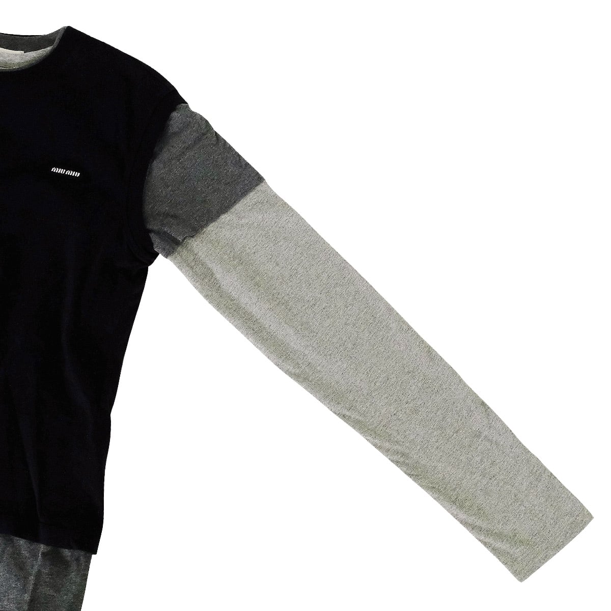 Miu Miu Layered Jersey T-Shirts 3set Noir (Black)/Grey Cotton #S MJE15[EXCELLENT][Authentic]