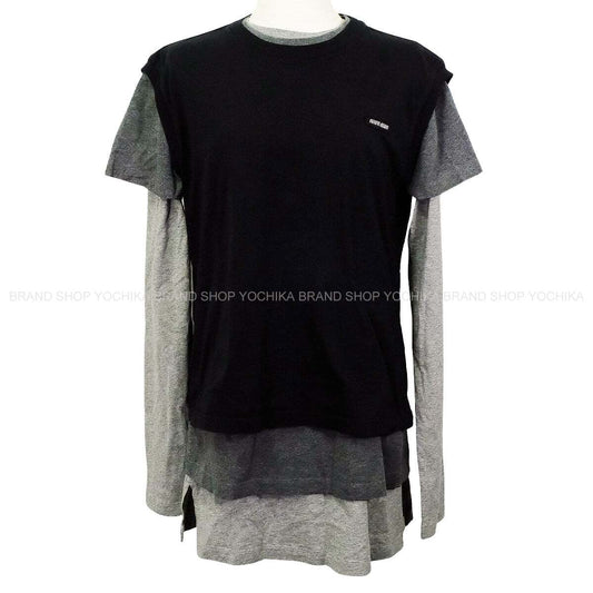 Miu Miu Layered Jersey T-Shirts 3set Noir (Black)/Grey Cotton #S MJE15[EXCELLENT][Authentic]