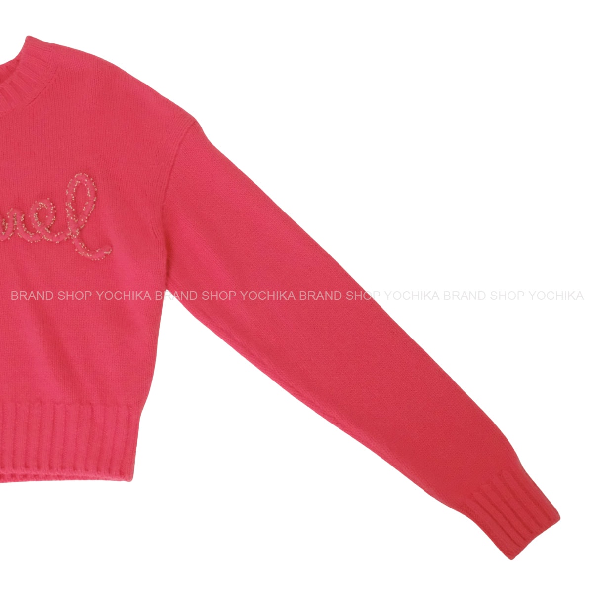 [Pre-loved] 2020SS CHANEL Sweater Logo pearl beads Pink Cashmere #38 P65189[LIKE NEW][Authentic]