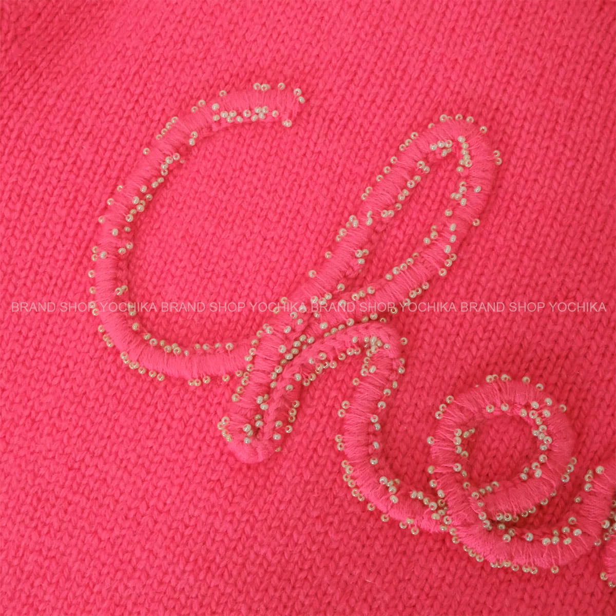 [Pre-loved] 2020SS CHANEL Sweater Logo pearl beads Pink Cashmere #38 P65189[LIKE NEW][Authentic]