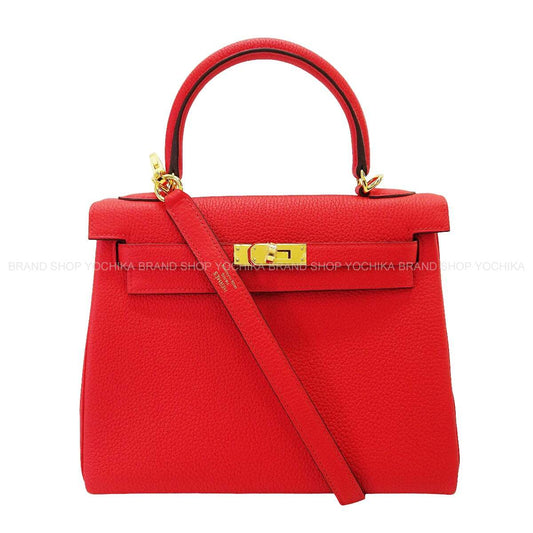 HERMES Shoulder bag Kelly25 Retourne Rouge de Coeur Veau Togo Gold HW Stamp K[BRAND NEW][Authentic]