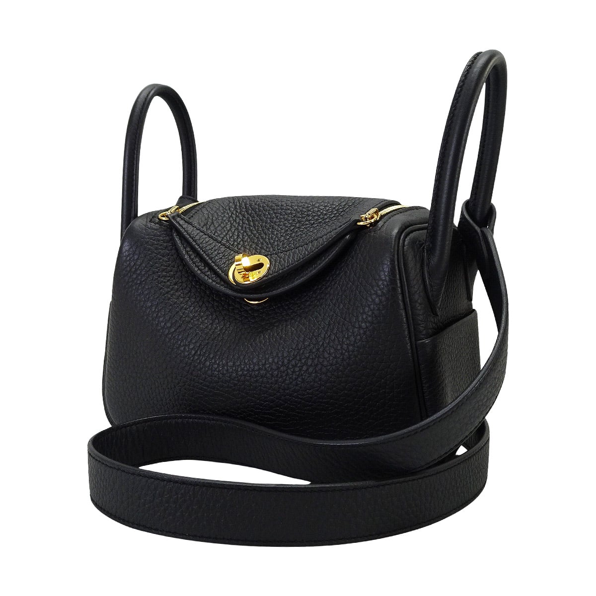 [Pre-loved] HERMES Shoulder bag Lindy mini 20 Noir (Black) Taurillon Clemence Gold HW Stamp K[LIKE NEW][Authentic]