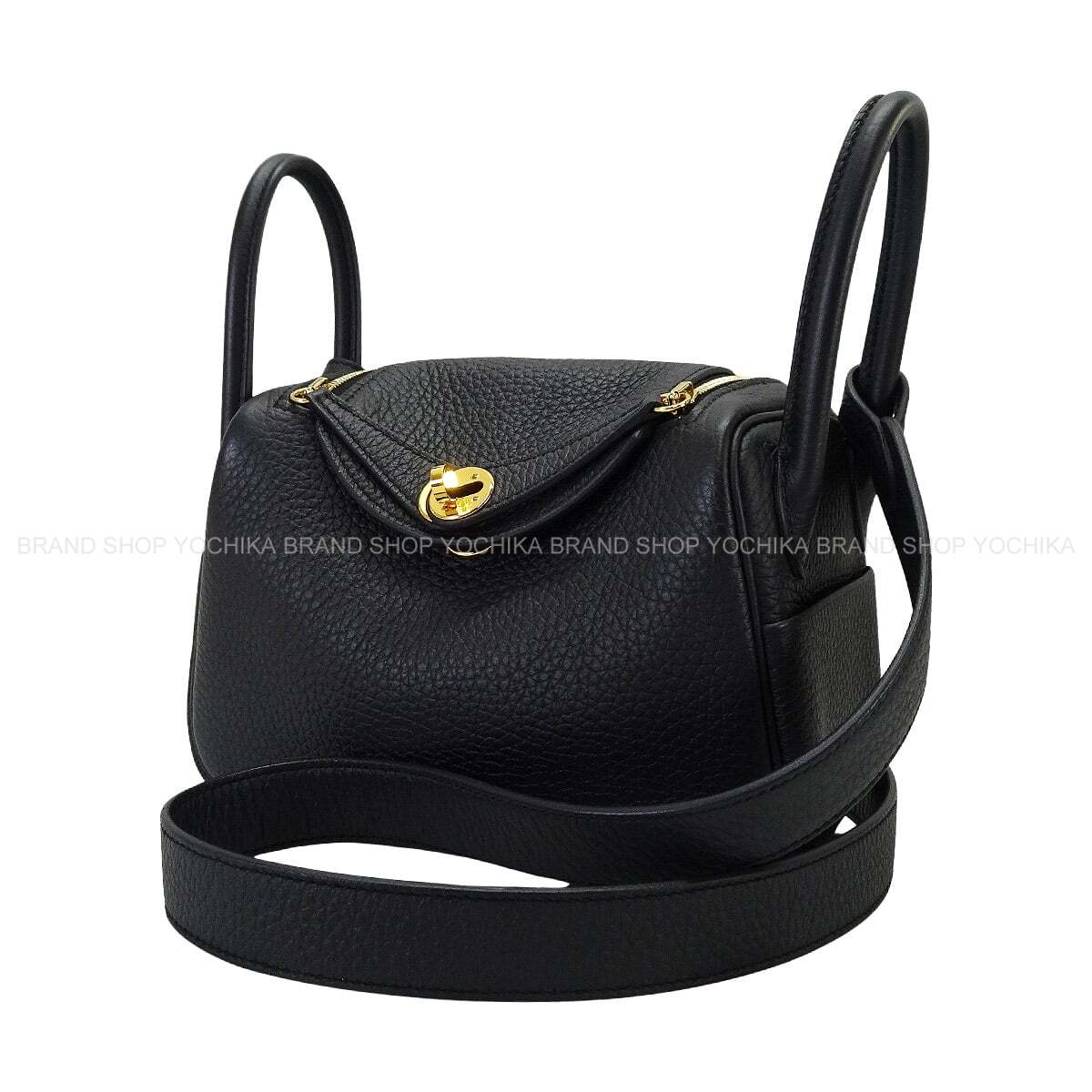 [Pre-loved] HERMES Shoulder bag Lindy mini 20 Noir (Black) Taurillon Clemence Gold HW Stamp K[LIKE NEW][Authentic]