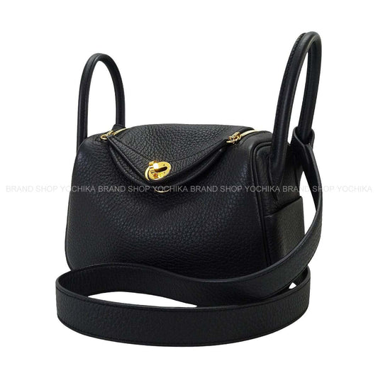 [Pre-loved] HERMES Shoulder bag Lindy mini 20 Noir (Black) Taurillon Clemence Gold HW Stamp K[LIKE NEW][Authentic]