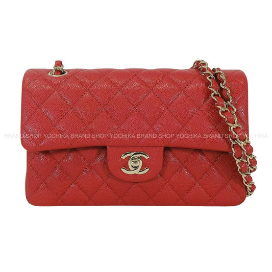 CHANEL Shoulder bag Matelasse 23 W Flap Red Graind Calf(Caviarskin) Champagne Gold HW A01113[EXCELLENT][Authentic]