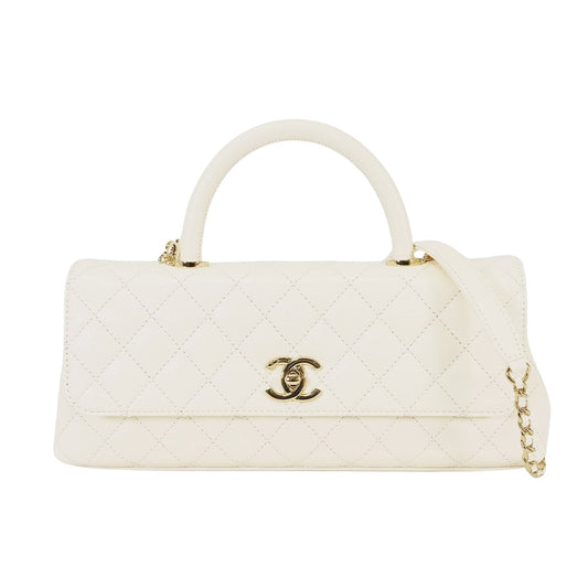 2026 SS Pre-Collection New CHANEL Shoulder bag Maxi Top Handle Flap Blanc (White) Graind Calf(Caviarskin) Champagne Gold HW AS6091[BRAND NEW][Authentic]