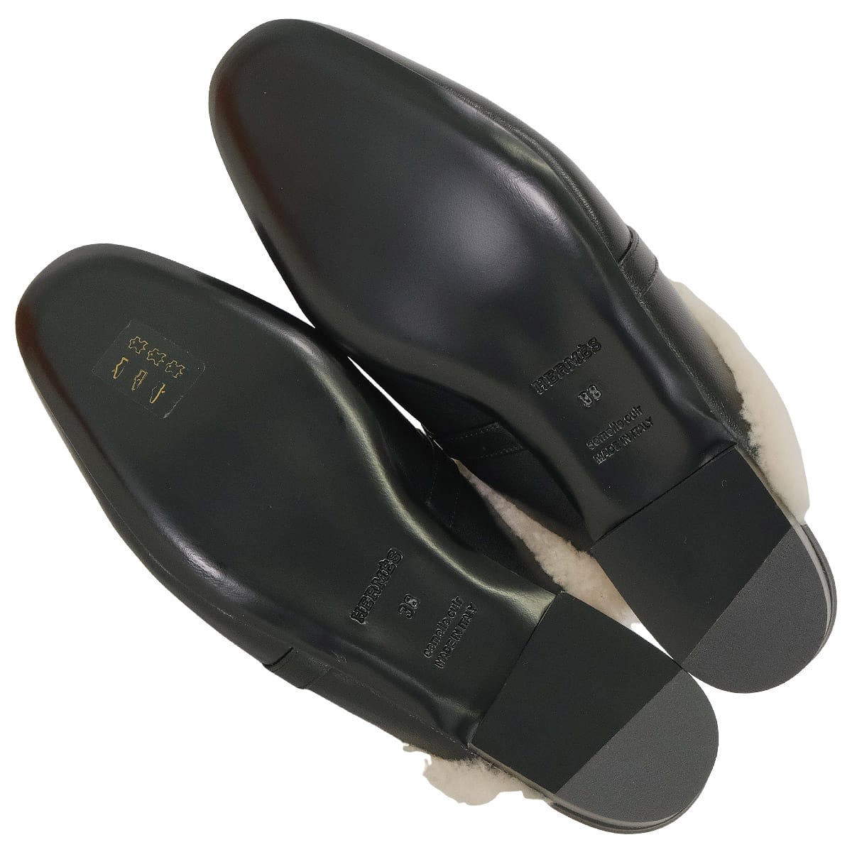 HERMES sandals Mule Sandals Oz Kelly Buckle Noir (Black)/Ecru Chevre Mysore/Sheepskin #38 Silver HW[EXCELLENT][Authentic]