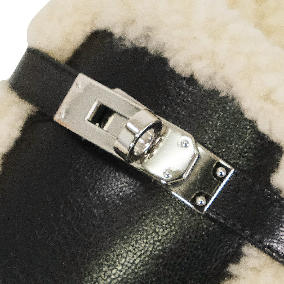 HERMES sandals Mule Sandals Oz Kelly Buckle Noir (Black)/Ecru Chevre Mysore/Sheepskin #38 Silver HW[EXCELLENT][Authentic]