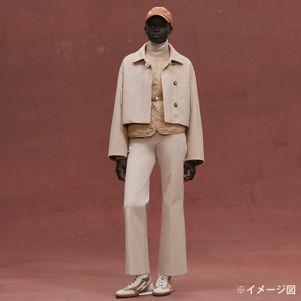 HERMES Double-face Crude Cell Short Coat Jacket with 3-Way LinerBeige Natural Cashmere100% #36 5H0287DB[BRAND NEW][Authentic]