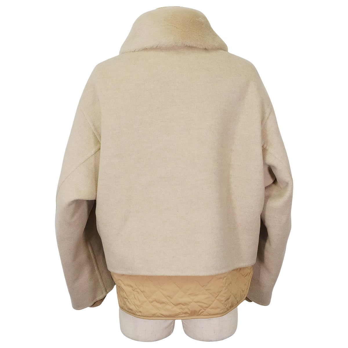 HERMES Double-face Crude Cell Short Coat Jacket with 3-Way LinerBeige Natural Cashmere100% #36 5H0287DB[BRAND NEW][Authentic]