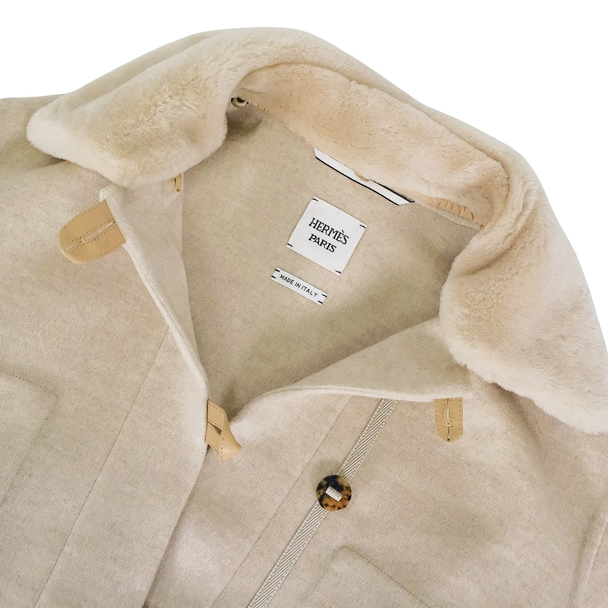 HERMES Double-face Crude Cell Short Coat Jacket with 3-Way LinerBeige Natural Cashmere100% #36 5H0287DB[BRAND NEW][Authentic]