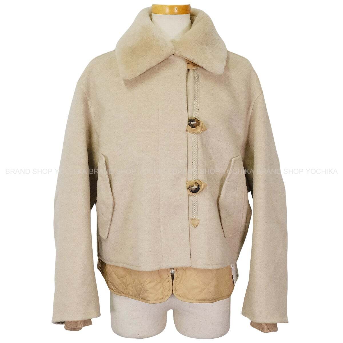 HERMES Double-face Crude Cell Short Coat Jacket with 3-Way LinerBeige Natural Cashmere100% #36 5H0287DB[BRAND NEW][Authentic]