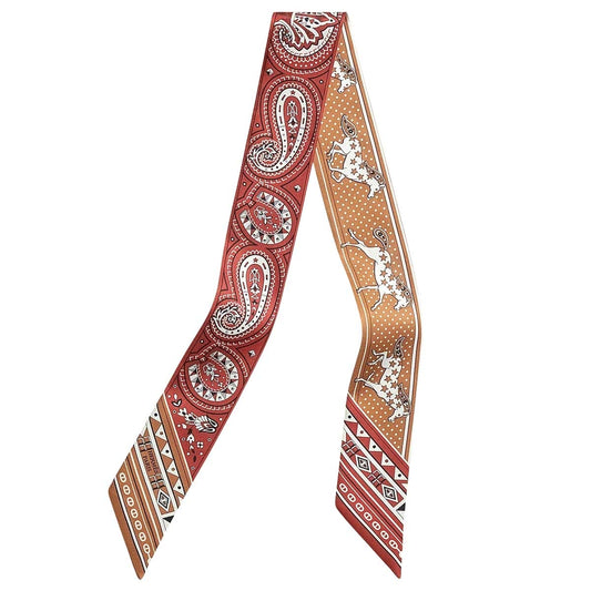 HERMES scarf Twilly Cheval de Coeur BandanaCaramel/Terre de Sienne/Blanc(White) Silk100%[BRAND NEW][Authentic]