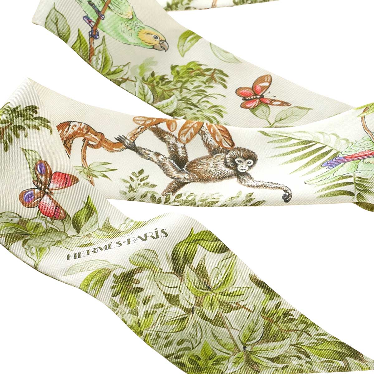2026SS HERMES scarf Twilly EquateurCream/Green/Multi-color Silk100%[BRAND NEW][Authentic]