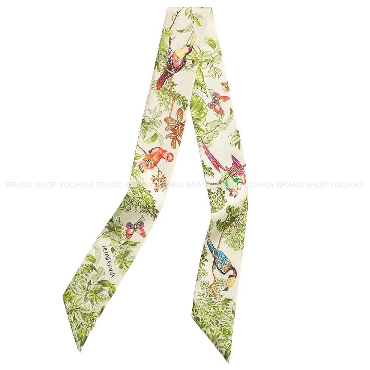 2026SS HERMES scarf Twilly EquateurCream/Green/Multi-color Silk100%[BRAND NEW][Authentic]