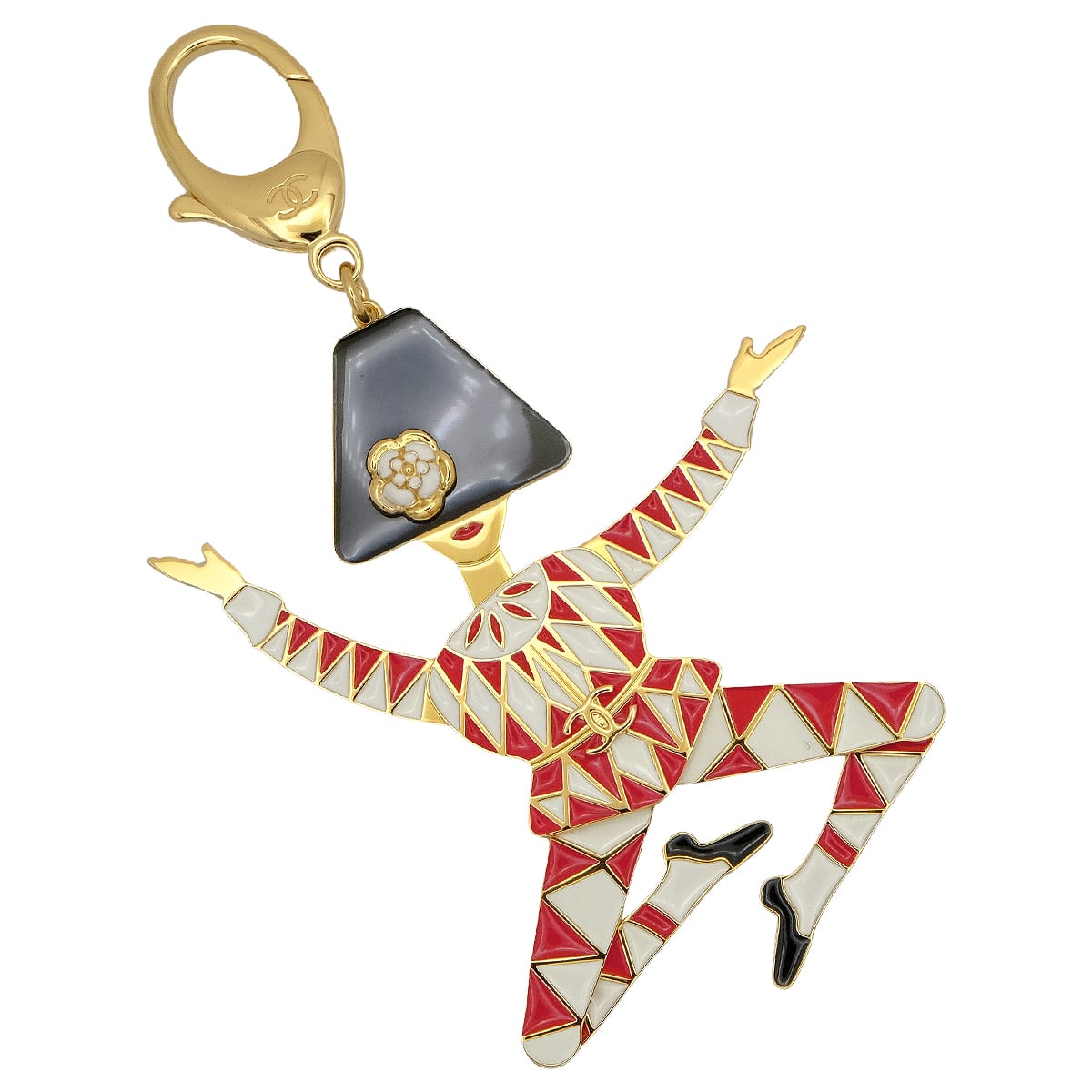 2026SS Christmas Limited New CHANEL key ring Mademoiselle Camelia Clown Motif Noir (Black)/Blanc (White)/Red Gold HW ABH058[ALMOST NEW][Authentic]