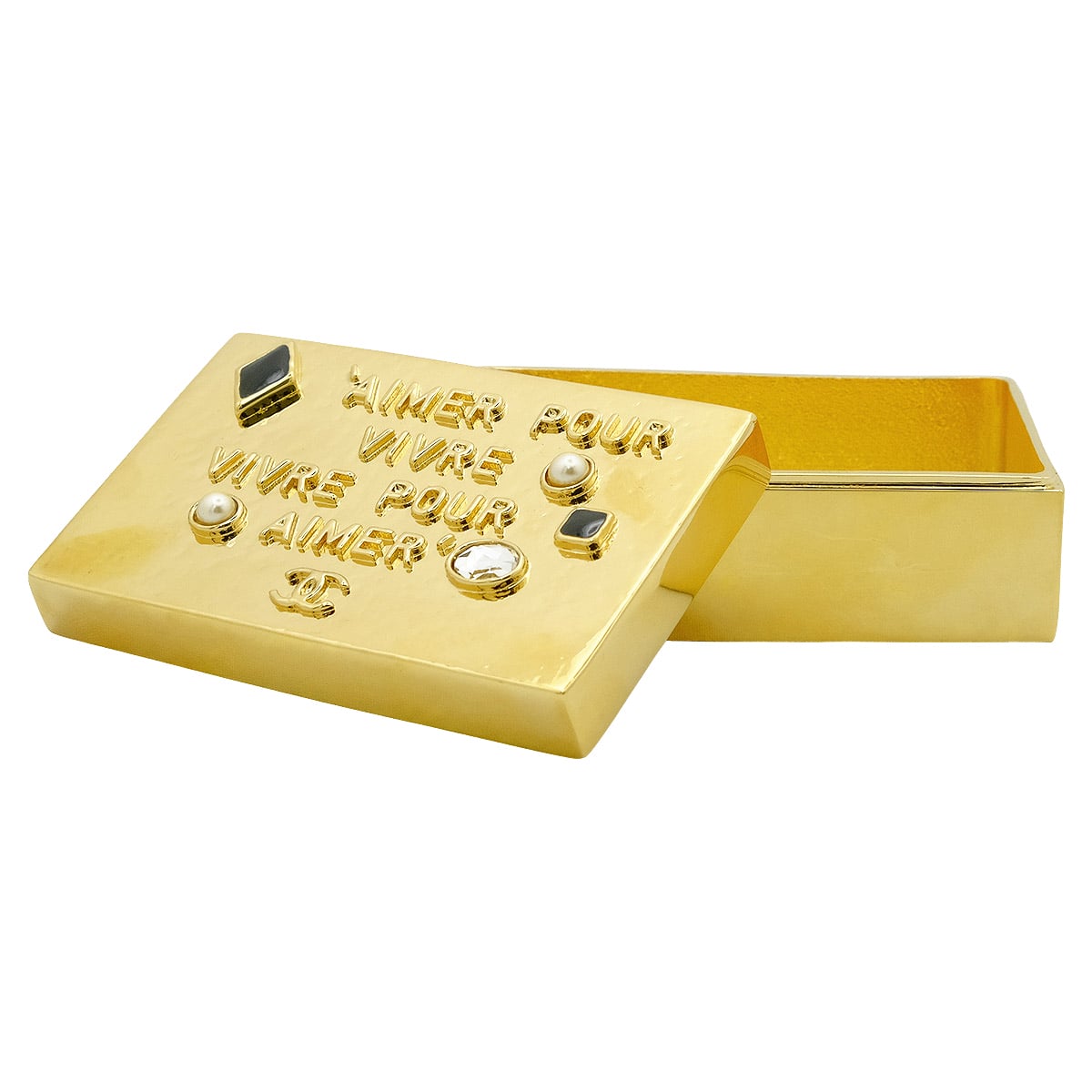 G26C 2025 HolidayGifts CHANEL Small Jewelry Case Pearl AIMER POUR VIVRE Gold Brass Gold HW[BRAND NEW][Authentic]