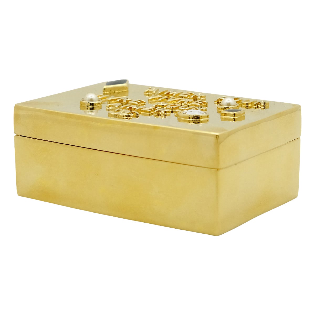 G26C 2025 HolidayGifts CHANEL Small Jewelry Case Pearl AIMER POUR VIVRE Gold Brass Gold HW[BRAND NEW][Authentic]