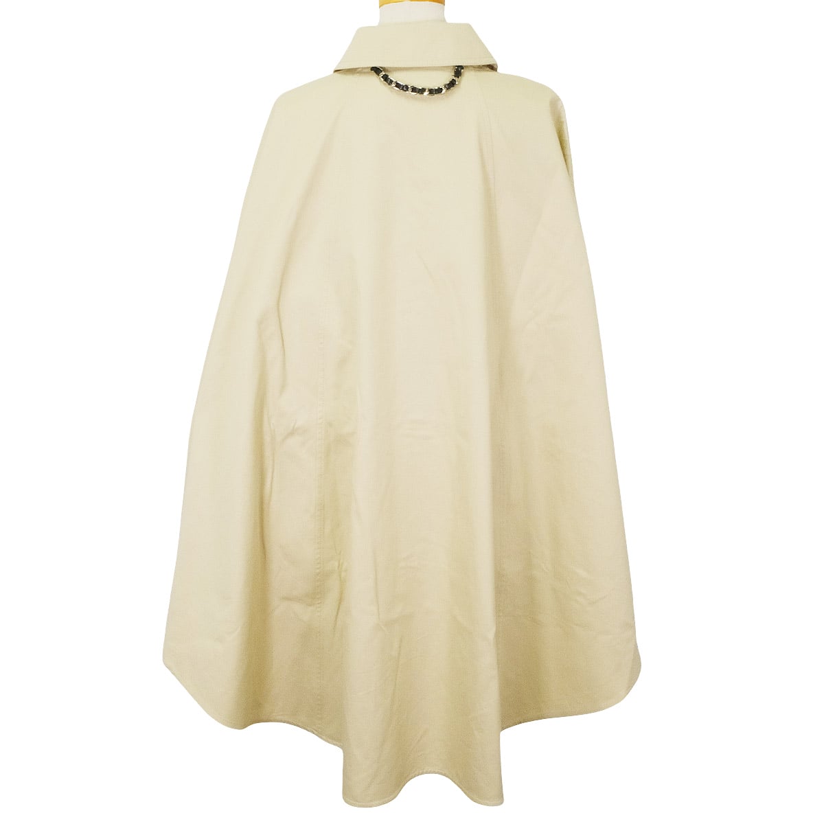 2026SS CHANEL Poncho Gabardine Cape with Coco Button and Chain Beige Cotton #34 Silver HW P82411[BRAND NEW][Authentic]