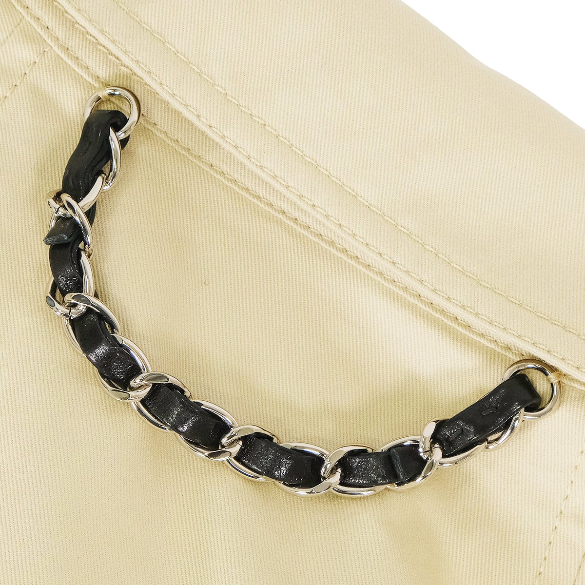 2026SS CHANEL Poncho Gabardine Cape with Coco Button and Chain Beige Cotton #34 Silver HW P82411[BRAND NEW][Authentic]