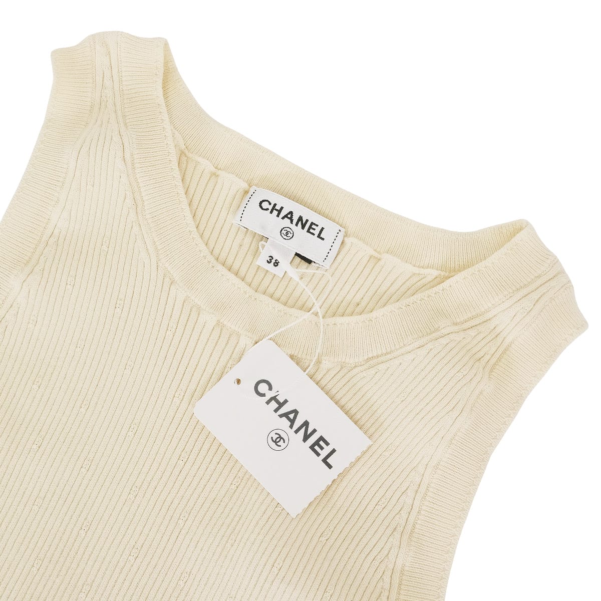 2026SS CHANEL Knit Tank top Coco Mark Beige Cotton P81326[BRAND NEW][Authentic]
