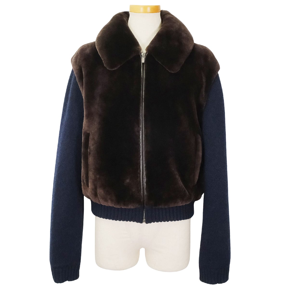 Miu Miu Blouson Shearling Knit JacketCoffee Wool/Cashmere/Polyester #38 Silver HW MPV963_177S_F0201_S_000[BRAND NEW][Authentic]
