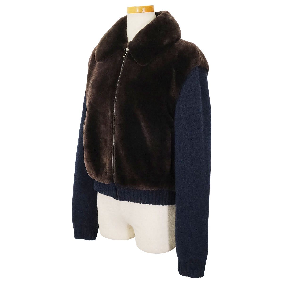 Miu Miu Blouson Shearling Knit JacketCoffee Wool/Cashmere/Polyester #38 Silver HW MPV963_177S_F0201_S_000[BRAND NEW][Authentic]