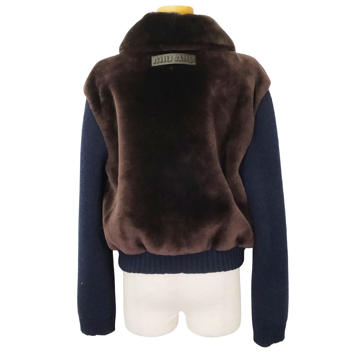 Miu Miu Blouson Shearling Knit JacketCoffee Wool/Cashmere/Polyester #38 Silver HW MPV963_177S_F0201_S_000[BRAND NEW][Authentic]
